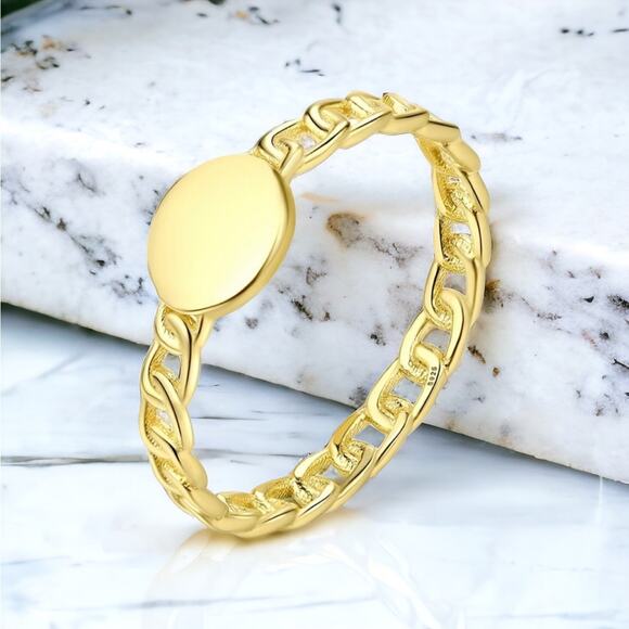 NEW 14K gold plated coin chain design ring jewelry gift size 8 B22 - Picture 1 of 7